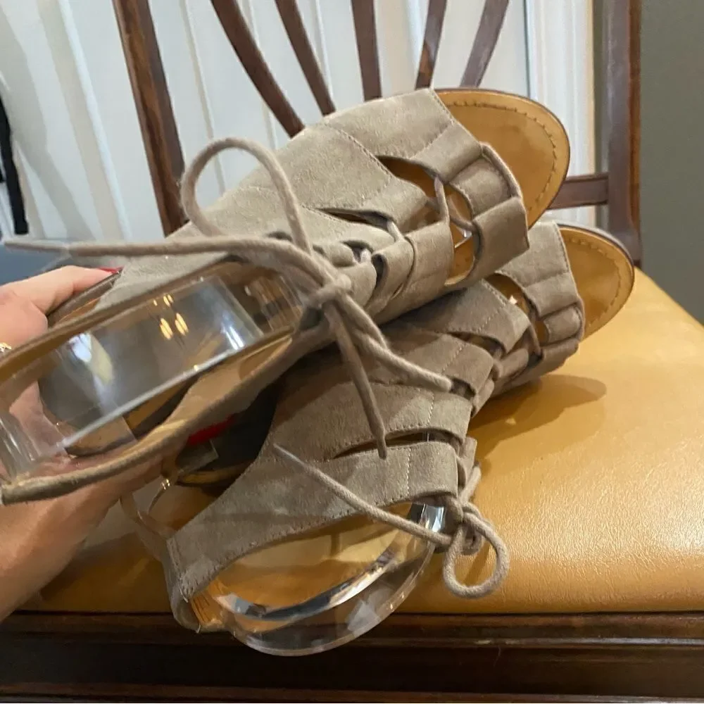 Melrose and Market Calista Fab Wedge Sandal Taupe Lace-up
